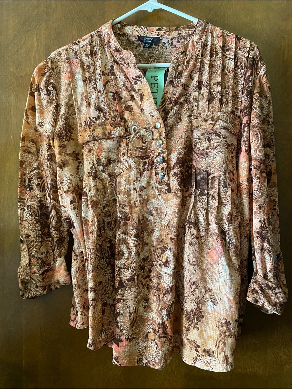 *NWT* Brown Multi Paisley Henley Blouse PXL